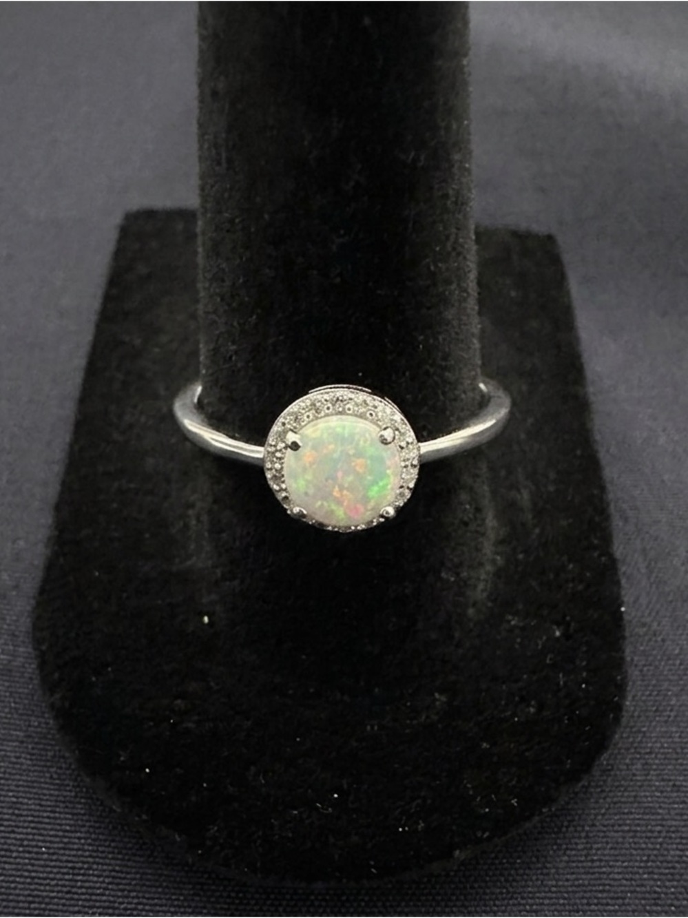 NWT .925 Sterling Silver White Opal Halo Solitaire Ring Size 8 Cocktail $209